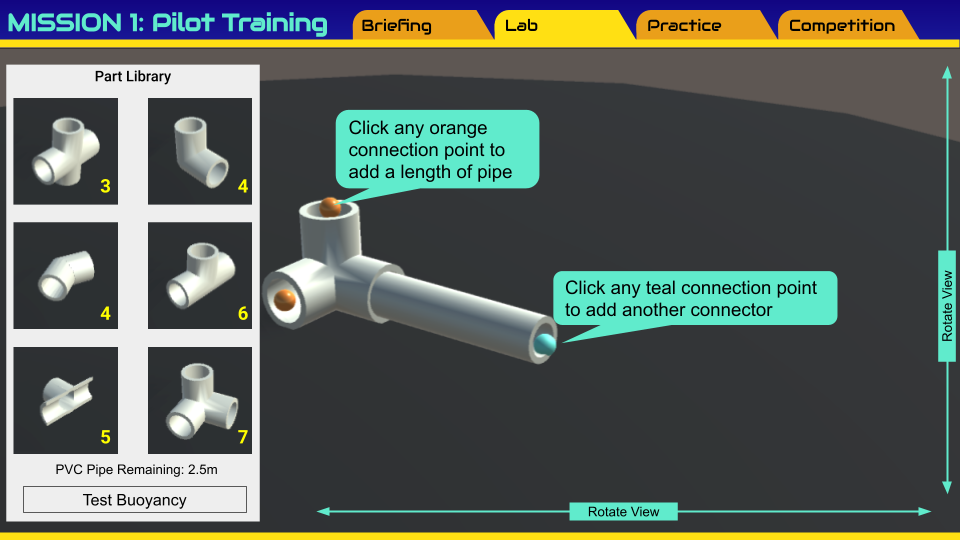 A slide from my Google Slides prototype showing a more finished form of a
                    step in the build process, with a PVC fitting and length of pipe